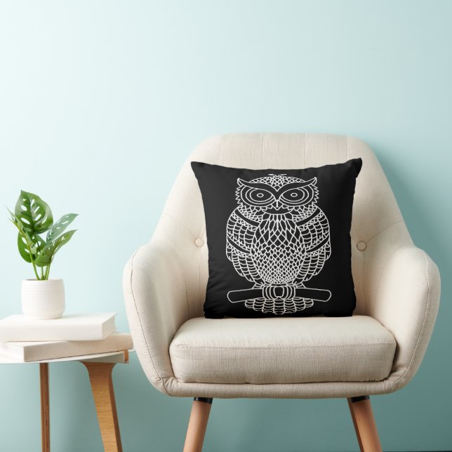 Hibou (noir) - Oreiller (Chaise)