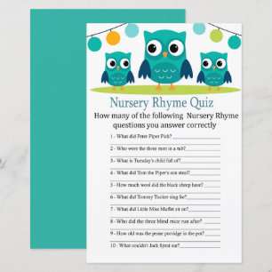 Hibou Nursery Rhyme jeu de baby shower