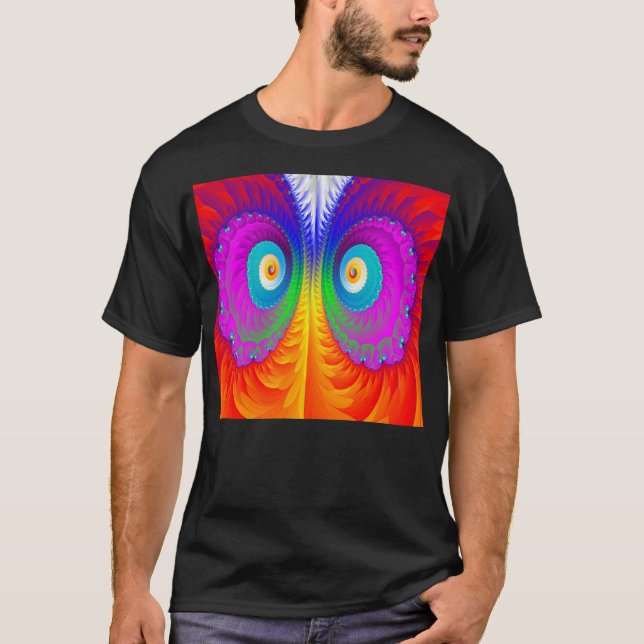 Hibou psychédélique - T-shirt noir (Devant)
