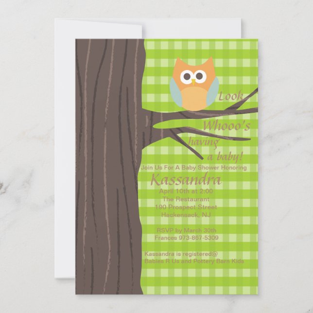 Hibou qui a un baby shower bébé Invitation (Devant)