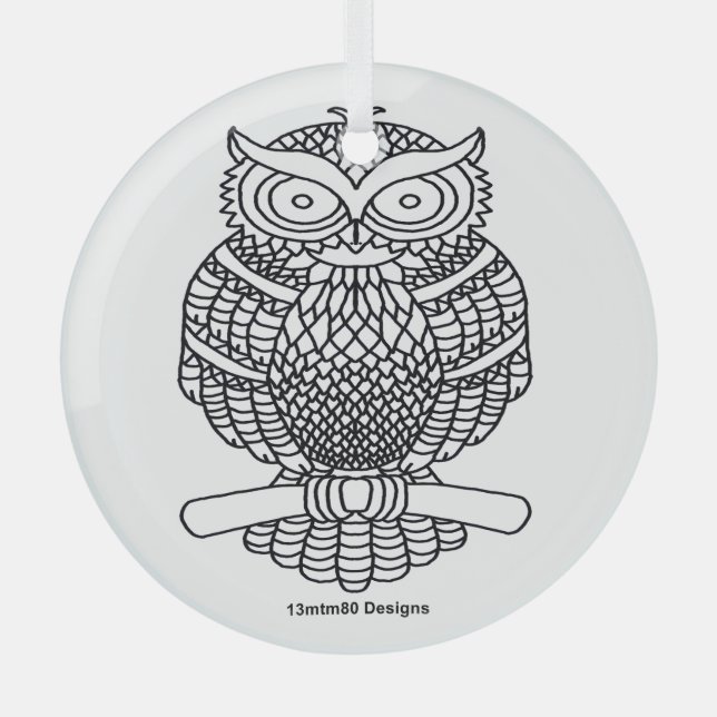 Hibou (rond blanc) - Ornement en verre (Recto)