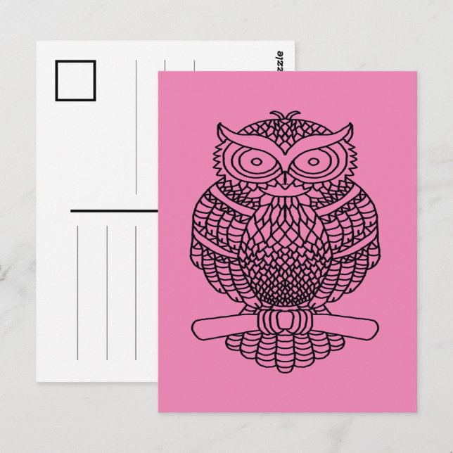 Hibou (rose) - Carte postale (Devant / Derrière)
