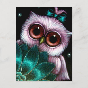 HIBOU ROSE - C'est UNE CARTE POSTALE de FILLE