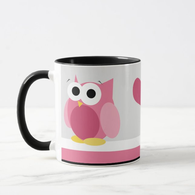 Hibou rose drôle avec des coeurs - tasse (Gauche)
