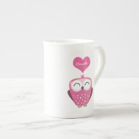 Hibou rose et tasse nommée de Personalizable de