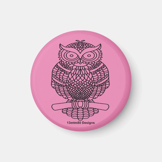 Hibou (rose) - Magnet (Devant)