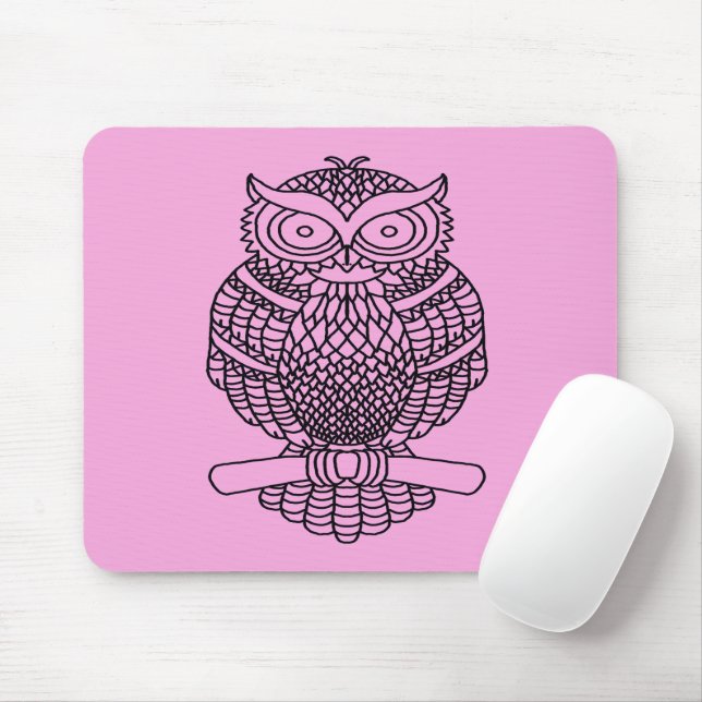 Hibou (rose simple) - Tapis de souris (Avec souris)