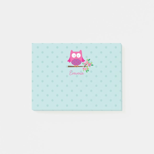 Hibou rose sur les notes de post-it personnalisées (Devant)