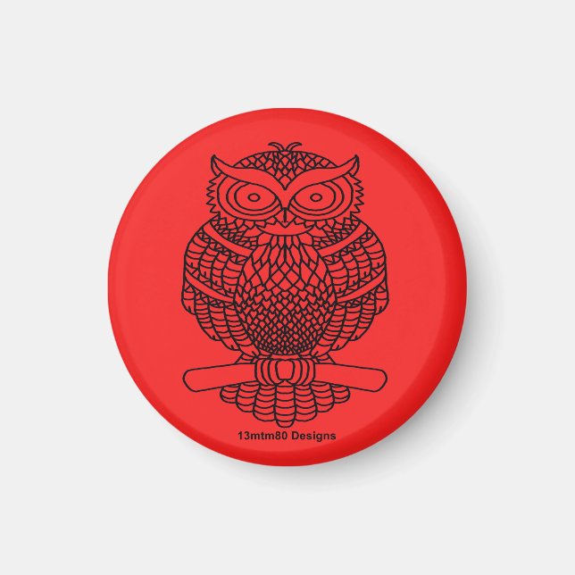 Hibou (rouge) - Aimant (Devant)