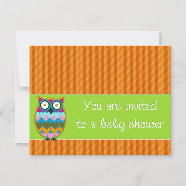 Hibou sur bande orange baby shower invitation (Devant)