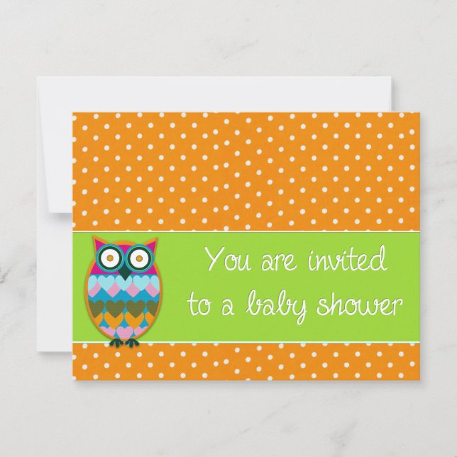 Hibou sur invitation baby shower pois (Devant)