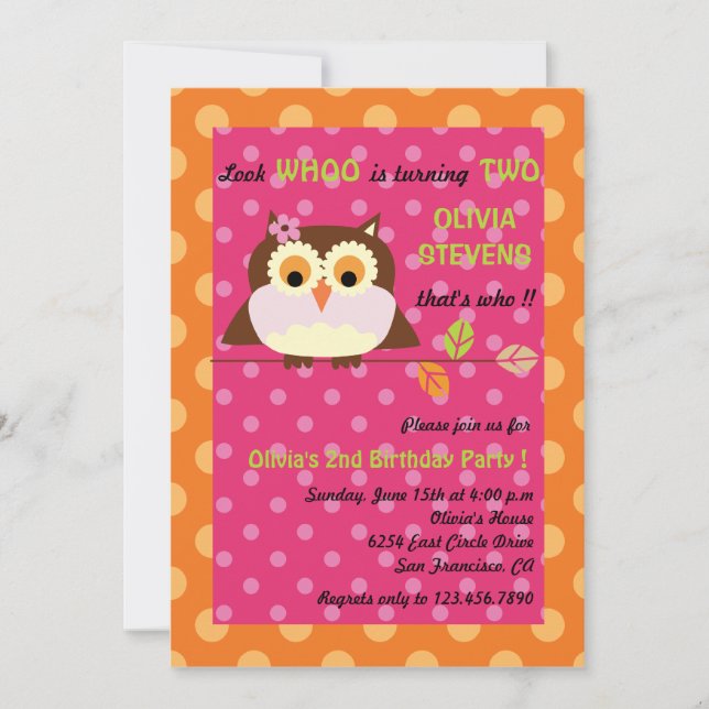 Hibou sur une branche - invitations 4 (Devant)