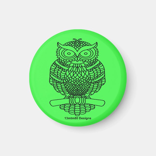 Hibou (vert néon) - Aimant (Devant)