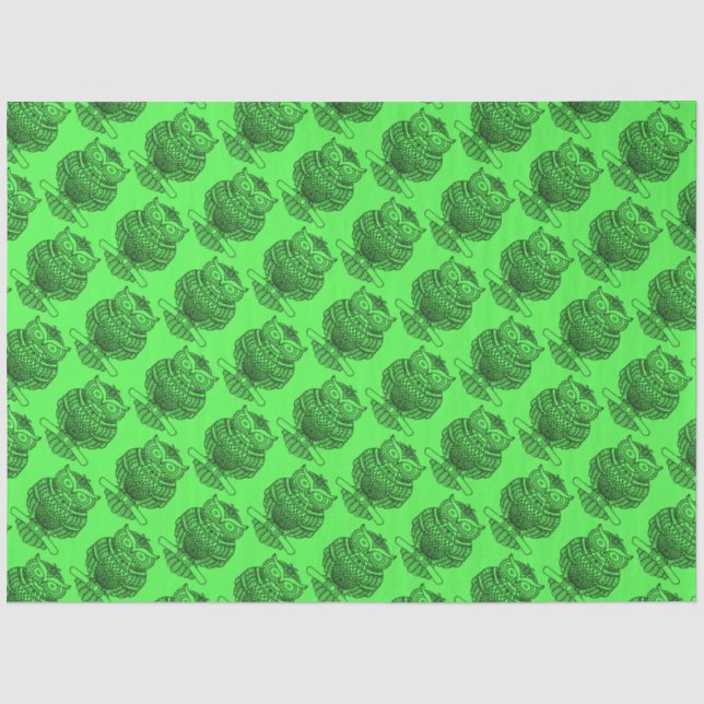 Hibou (vert néon) - Papier de soie (Recto)