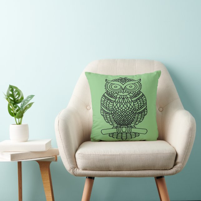 Hibou (vert) - Oreiller (Chaise)