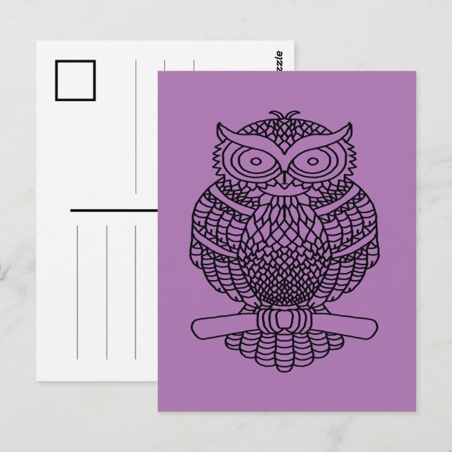 Hibou (violet) - Carte postale (Devant / Derrière)