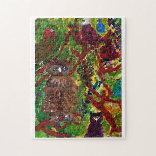 Hiboux dans le puzzle denteux des arbres #2