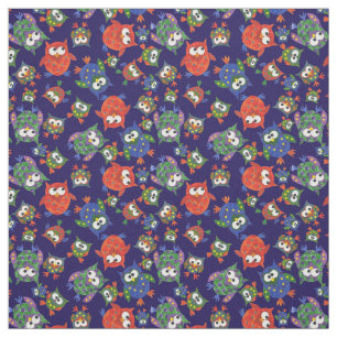 Hiboux mignons sur le tissu de bleu marine à