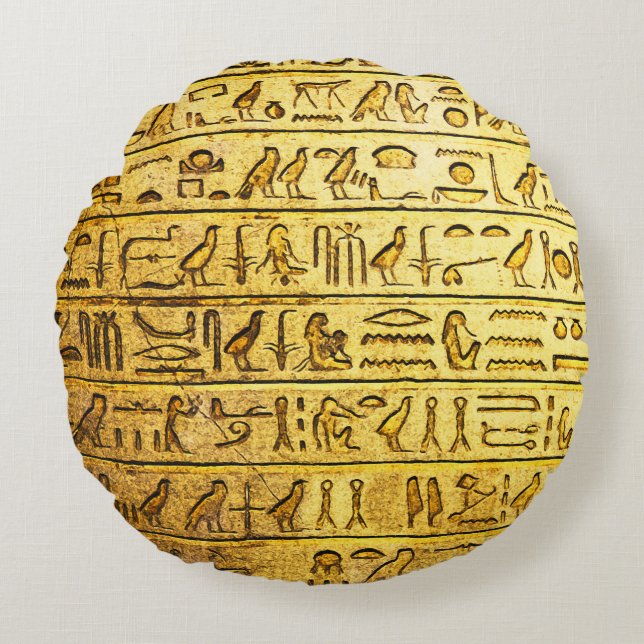 Hiéroglyphes égyptiens anciens Coussin rond jaune (Devant)