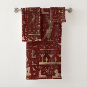 Hiéroglyphes égyptiens antiques cuir et or rouge