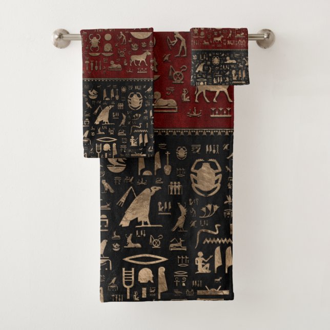 Hiéroglyphes égyptiens antiques - cuir rouge noir (En situation)