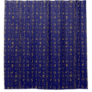 Hiéroglyphes Golden sur le rideau de douche bleu