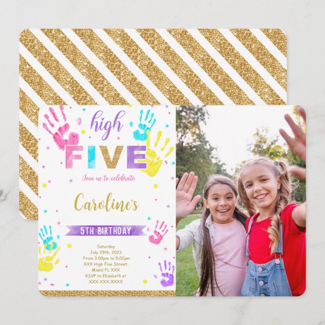 High Five Birthday Photo Invitation (Devant / Derrière)