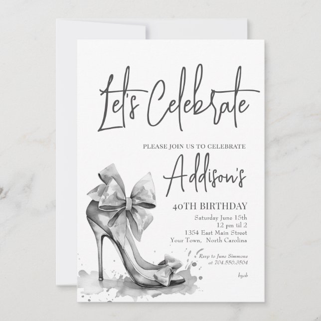 High Heel black bow 40th Birthday Party Invitation (Devant)
