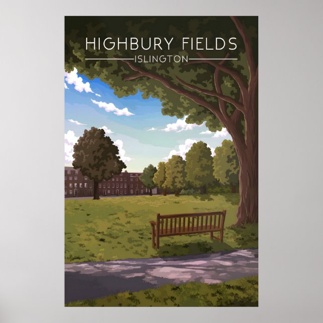 Highbury Fields Islington London Travel Poster (Devant)