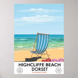 Highcliffe Beach, affiche du train vintage Dorset
