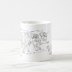 Highland "Coos" avec Scottie Dogs Coffee Mug