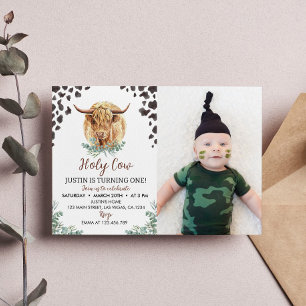 Highland Cow 1er Anniversaire Invitation