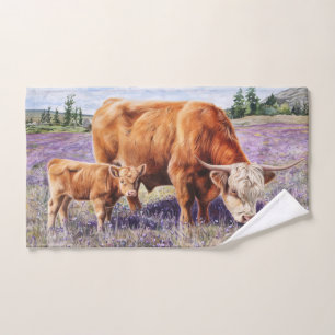 Highland Cow and Calf Purple Fleurs sauvages