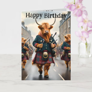 Highland Cow Bagpipe Band, carte d'anniversaire