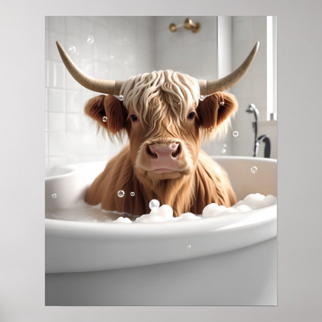 Highland Cow Bathroom Wall Art Poster Imprimer (Devant)