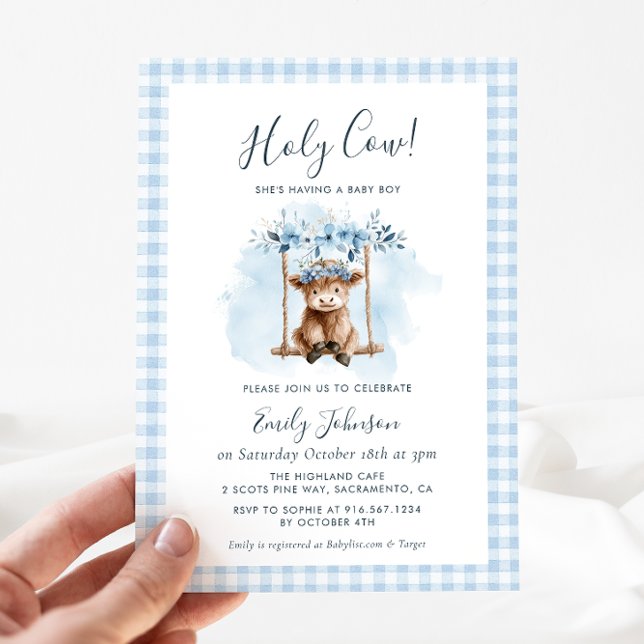 Highland Cow Boy Baby Shower Invitation (Créateur téléchargé)