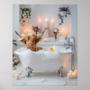 Highland Cow Buble Salle de bain Poster Imprimer