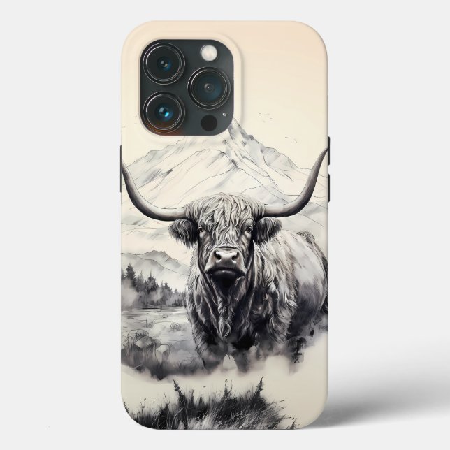 Highland Cow coque iphone avec Majestic Mountains (Verso)