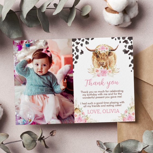 Highland Cow fête d'anniversaire Carte de remercie (Créateur téléchargé)