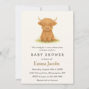Highland Cow Genre Neutre Baby shower Invitation