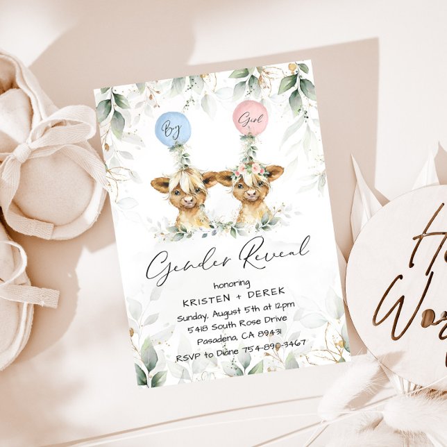 Highland Cow Genre Révéler Ballons Invitation (Créateur téléchargé)