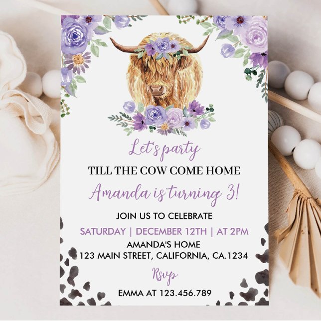 Highland Cow Girl Birthday Invitation (Créateur téléchargé)