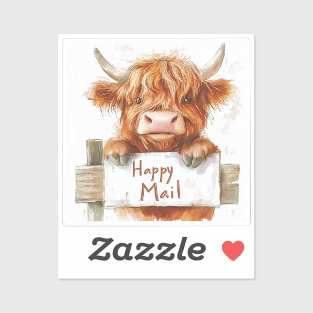 Highland Cow, Happy Mail, Sticker (Feuille)