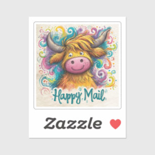 Highland Cow, Happy Mail, Sticker