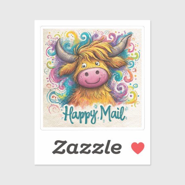 Highland Cow, Happy Mail, Sticker (Feuille)