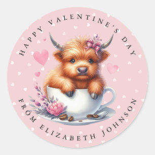 Highland Cow Nom personnalisé Stickers ronds