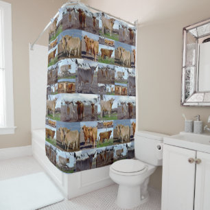 Highland Cow Photo Collage, Rideau de douche