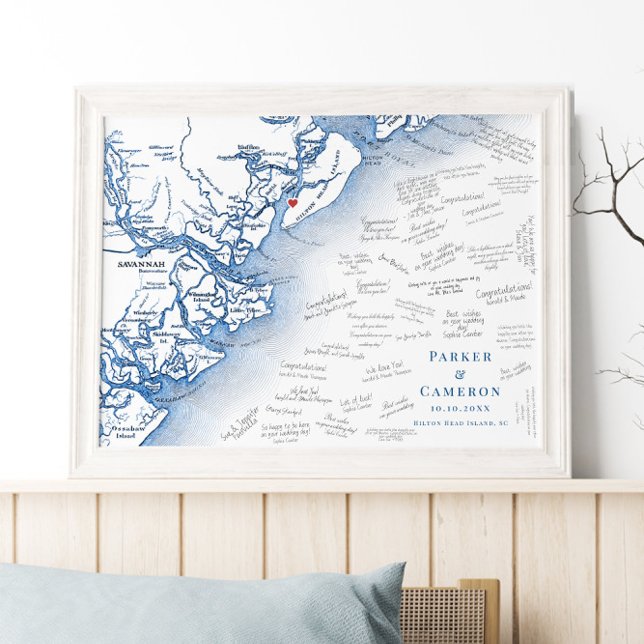 Hilton Head Island Map Mariage Poster du livre d'o (Hilton Head Island SC map Alternative Guest Book Poster for guests to sign by Coastal Map Designs
)