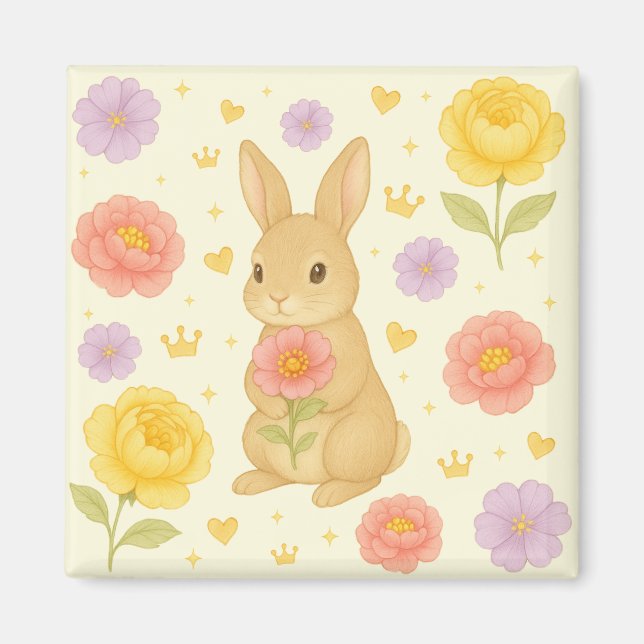 HIMEKARI Floral Bunny Magnet – Cream (Devant)