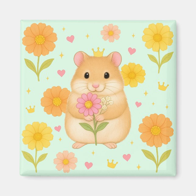 HIMEKARI Floral Hamster Magnet – Green (Devant)
